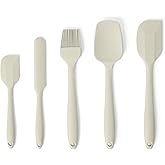 Amazon Basics Silicone Spatulas, Set of 5, BPA Free, Heat Resistant and Dishwasher Safe, Linen Grey
