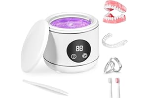 Nettoyeur de retenue à ultrasons UV, Weslery 230ML Machine de nettoyage de retenue pour prothèses dentaires, protège dents aligneur tête de brosse bijoux, bracelet montre avec trois modes (White)