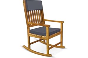 ‎CASARIA Casaria® Schaukelstuhl Gartenstuhl Holz Anthrazit 160kg Belastbar Bezug 30° Waschbar Armlehne Schaukelsessel Garten Balkon Stuhl Wetterfest Schwingsessel Akazie