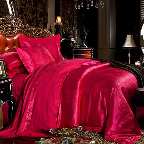 Satin cotton four piece 2.0m double bedding,Rose red,2.0m (6.6 feet) bed