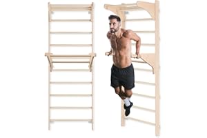 MAMOI Espalier avec barre de traction pour adultes (230 cm) - Mur d'escalade en bois - Appareil de fitness multifonction - Échelle d'escalade pour adultes et enfants - 100 % écologique - Fabriqué en UE