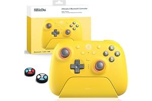 Controller Bluetooth 8Bitdo Ultimate 2 Per Switch 2, Switch, PC Windows, Aggiornamento Joystick TMR, Anello Fuoco RGB, Grilletti Tattili Effetto Hall Commutabili, Vibrazione, L4/R4 Rimappabili, Giallo