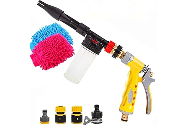 Yida Pistolet à mousse pour voiture avec gant de lavage double face 2 en 1 Buse de pulvérisation manuelle Canon à mousse Pulvérisateur Buse de nettoyage pour tuyau d'arrosage