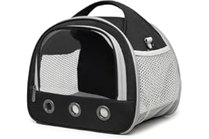 FAMKIT Bolsa de transporte transparente para mascotas, portátil, para cobayas, con ventilación, alfombrilla de apoyo, color negro, 30 x 25 x 25 cm