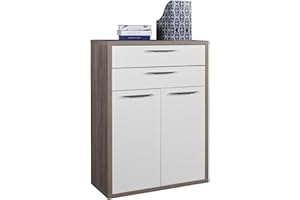 Composad | Mobile Contenitore della Linea DISEGNO con 2 Ante e 2 Cassetti, Armadietto Porta documenti da Archivio, (LxAxP) 81,60x112x35,70 cm, Rovere Sonoma e Bianco Laccato, Made in Italy