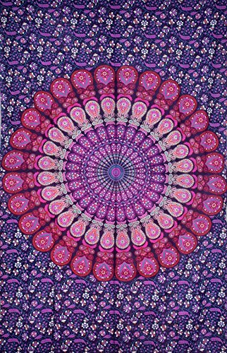 AndExports Wandteppich, Mandala-Motiv, Rosa / Violett, Hippie-/Bohemian-Stil