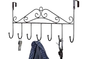 HapiLeap Over Door Hooks 5 Hooks Coat Clothes Storage Rack Wall Hanger (7 Hook (Black))