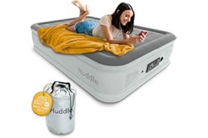 Huddle® Luxury Double Air Bed with Patented Dual Pump SlumberGuard™ Premium Technology | Inflatable Mattress with built-in pump | Comfortable Inflatable Mattress | Airbed sizes Single, Double, King
