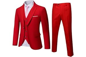 YND Traje de 3 piezas de ajuste delgado para hombre, un botón sólido chaqueta chaleco pantalones con corbata