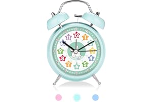 Idota Budzik dla dzieci chłopców i dziewczynek, analogowy, cichy, bez tykania, budzik, z oświetleniem, zegar stołowy dla dzieci, zegar do nauki, stolik nocny, zegar budzący się (zielony, zając)