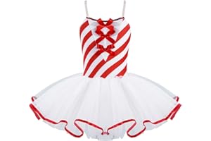 MSemis Vestido Ballet Maillot con Tutu para Niña Leotardo Gimnasia Rítmica a Rayas de Tirantes con Bowknot Vestido de Bailarina Disfraz Ballet Navidad 3-16 Años