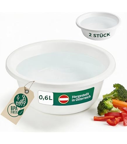 Novaliv Spülschüssel Rund 0,6L, D16 cm, Weiß, BPA-frei Spülmaschinenfest Ideal für Küche und Camping, kleine Rundschüssel, Plastikschüssel klein, Waschschüssel klein, Plastic bowl Küche, Haushalt & Wohnen