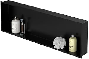 LuxeBath Niche de Douche Encastrée Murale, 90x30x10 cm, en Acier Inoxydable, Noir, Étanche, Étagère avec Cadre Salle de Bain, Encastrable, Seule Couche, Rangement Articles Toilette, Matériel Montage
