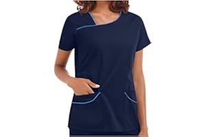 XWANG Abbigliamento da lavoro da donna, uniformi con scollo a V, camicia a maniche corte, maglietta estiva 2021, uniforme da lavoro, casacca da donna taglie forti, cura con tasche