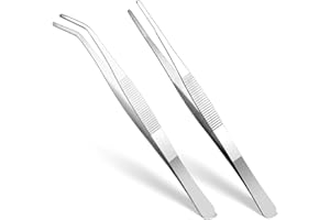 GEEHUA 2 pinzette curve, pinzette dritte in acciaio inox con punta piatta e pinzette curve, pinzette angolate per elettronica, lavori di laboratorio, animali acquatici (20 cm)