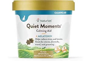 NaturVet Quiet Moments Calming Aid Plus Melatonina para Gatos, 60 Unidades masticables Suaves, Fabricado en Estados Unidos