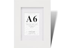 Fabian Clarke London® A6 Modern White Wooden Picture Photo Frame with White Mount Includes Glass Front Hang Portrait or Landscape