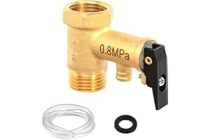 YGKYMVW Valvola di sicurezza 1/2 pollici, 0,8 MPa, valvola di sicurezza in ottone con tubo guida da 1 m e guarnizione, 1/2" IG x 1/2" AG scaldabagno valvola di ritegno