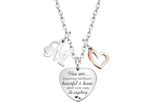 KENYG Necklace Gift for Boys Girls Heart Shape Pendant Necklaces With 26 Initial Letters,Inspirational Necklace for Daughter Niece Sistes Best Friends on Christmas Birthday