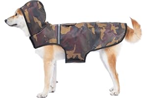 KoKoBin Impermeabile Cane Giacca riflettente per cani con cappuccio Foro del collo con cappuccio Super leggera e traspirante impermeabile per cani di taglia media e grande(Marrone,M)