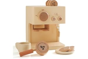 Youuys Ensemble de jouets de cuisine en bois pour enfants, cafetière, accessoires de cuisine, jeu de simulation, cadeau pour garçons et filles