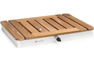 ‎BLUMFELDT blumfeldt Garden Shower Sumatra Teak Square SL - Bodendusche mit 4m Wasserstrahlhöhe, Boden-Gartendusche aus Holz für Pool & Sauna, Holz-Außendusche Wasserdicht, Frost- & UV-Beständig