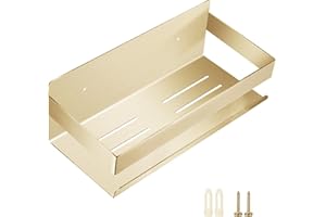 QNIIAED Shower Caddy,Bathroom Shelf Wall Mounted SUS 304 Stainless Steel Heavy Duty Shower Shelf （Brushed Brass Gold 8.7 Inch）