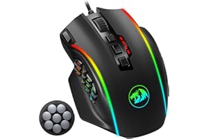 Redragon M901K Elite RGB MMO Mouse,Wired Gaming Mouse with 12 Side Buttons,12400 DPI,8 * 2.4g Weight Tuning,19 Programmable Buttons for PC Laptop MOBA FPS,Black