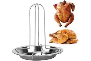QUEERELELE 1 Pièces Grill Poulet Rack Acier Inoxydable Support à Poulet Vertical Rôtissoire à Poulet Rôtissoire à Volaille avec Bac Collecteur Accessoires de Grill pour Four Barbecue Griller Camping