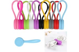 PENNLE 10PCS Magnetic Cable Ties, Multi Coloured Reusable Cable Organisers, Reusable Silicone Cable Ties, Magnetic Cable Clips Cord Straps for Organizing and Bundling Wires, Earphone, Charger (10 Colors)