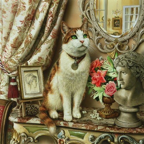 Bartholemew, the Ginger Cat on the Table, Greeting Card by Geoff Tristram, Greetings Card Size Approx. 140 x 140mm
