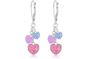 Bcenoilua Orecchini a Cerchio per Bambini Orecchini a Cuore per Bambine Gioielli Anallergici Ipoallergenici in Argento 925 Orecchini con 3 Mini Cuori e Cristalli Regalo di Compleanno