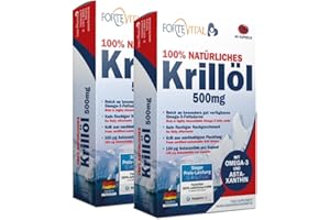 FORTE VITAL Omega 3 Krillöl Kapseln–100% natürlich aus Antarktis–nachhaltig&hochdosiert mit 1500mg–mit Astaxanthin, Cholin&Phospholipiden–reich an EPA&DHA wichtig für Herz, Blutdruck, Gehirn&Sehkraft-laborgeprüft