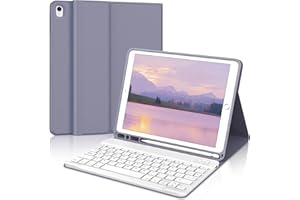 IVEOPPE Teclado iPad 10.2,Teclado iPad 9 Generacion, Funda Teclado Español Ñ Bluetooth Desmontable para iPad 9.ª 2021, iPad 8.ª, iPad 7.ª, iPad Air 3, iPad Pro 10.5, Púrpura Lavanda