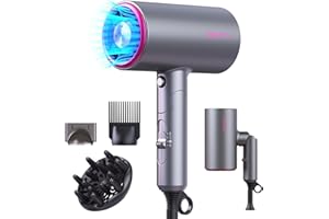 Pretfy Podróżna suszarka do włosów z dyfuzorem, 2000 W, składana, lekka, jonowa, 2 prędkości, 3 grzejniki, przycisk chłodzenia, z dyfuzorem i grzebieniem do dyszy