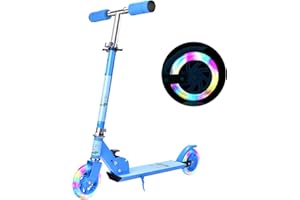 Herefun Monopattino da Bambini, Scooter per Bambini con Le Ruote con Luce Lampeggiante a LED, Monopattino Pieghevole Regolabile per Bambini dai 3 ai 16 Anni, Carico Massimo 80 kg (Blu)