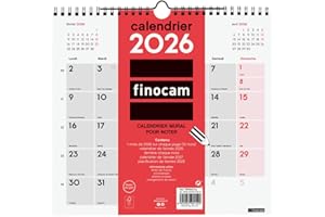 Finocam – Calendrier mural 2026 1 Mois par page Janvier – Décembre 2026 (12 mois) | Calendrier 2026 pour noter | Planificateur mensuel Neutre – Français