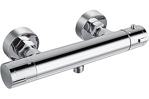 kisimixer Duscharmatur mit Thermostat - Aufputz Duschthermostat Mischbatterie für Dusche Bad mit 38 °C Sicherheitstaste, Thermostat-Brausearmatur 1/2" BSP (21 mm) für 1 Funktion Runde Form, Verchromt