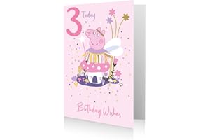 DANILO PROMOTIONS LTD Danilo Promotions Official Peppa Pig Age 3 Birthday Card, Birthday Wishes 3rd Birthday Card, Multi-Colour PG058