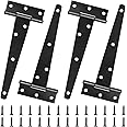 Changrongsheng 4 Pack 6 inch/150mm Heavy Duty T-Hinges Black Tee Strap Hinge Metal Door Shed Hinges Gate Hinge Tee Hinge with Screw for Wooden Door, Shed Doors, Barn, Garden Gate, Windows, Fence