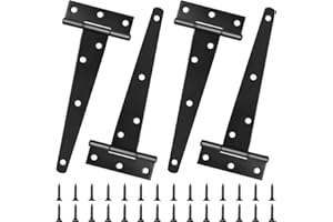 Changrongsheng 4 Pack 6 inch/150mm Heavy Duty T-Hinges Black Tee Strap Hinge Metal Door Shed Hinges Gate Hinge Tee Hinge with Screw for Wooden Door, Shed Doors, Barn, Garden Gate, Windows, Fence