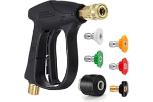 CHAMSUREUK High Pressure Washer Gun, Short Jet Wash Gun with M22 14MM Hose Interface and Adaptor Compatible with Karcher 1/4 inch Quick-Connect Nozzles for Car Washing and Patio Cleaning + 5 Water Nozzle Tip