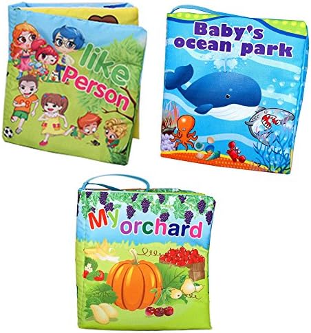 Agooding Nontoxic Soft Cloth Baby Books Set of 3-Bright Color Pictures for Boys or Girls-visual Learning,expression Keepsake.