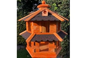 DARLUX Vogelvilla wetterfest von L bis XL Futterhaus Vogelhaus mit oder ohne Ständer in Braun mit Rot, Grün oder Blau für Garten und Balkon (Größe L ohne Ständer, Schwarz - Braun)