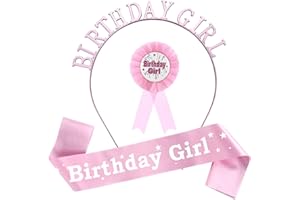 Abeillo 3 Pieces Birthday Girl Decorations Set Includes Pink Birthday Girl Sash Tiara and Award Ribbon Badge Strap for Kids Girls Party Supplies