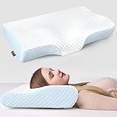 Memory Foam Pillow, Contour Cervical Orthopedic Memory Foam Pillows Supports Neck Pain and Shoulder Pain for Sleeping, Ergonomic Cervical Pillow Neck 