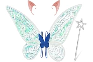 AURASKY Ailes de Fée pour Adultes et Enfants, Ailes de Elfe avec Baguette Étoile et Oreille Elfe, Fairy Wings, Ailes de Papillon, Costume Fée pour Halloween Carnaval Fête Anniversaire Cosplay