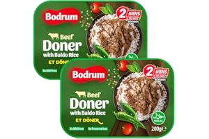 QUBROS Bodrum Rice and Curry Microwave Meal 200g | | No Additives & Preservatives | Delicious Taste | 2 Mins Ready Turkish Meals | Baldo Rice (Beef Doner With Baldo Rice)
