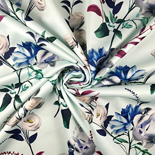 FS286 Summer Rose Mint Floral Print Black White on High Quality Jersey Stretchy Scuba Fabric - (Sold Per Metre)