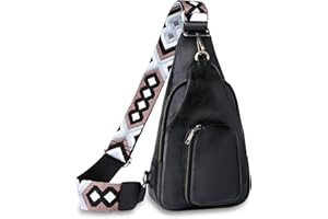 LATIT Crossbody Bag mit Breiter Gurt Klein Umhänge Tasche Leder Brusttasche Vintage Schultertasche Tasche Crossbody Bag Damen Breiter Gurt Bodybag Damen Sling Bag (Schwarz)